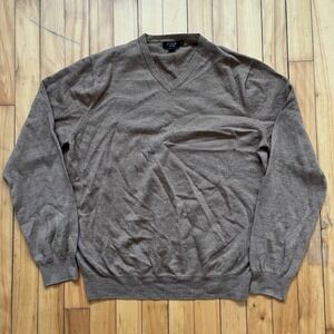 J.Crew Mens XL Italian Merino Wool V-Neck Sweater Brown Heather Knit Pullover